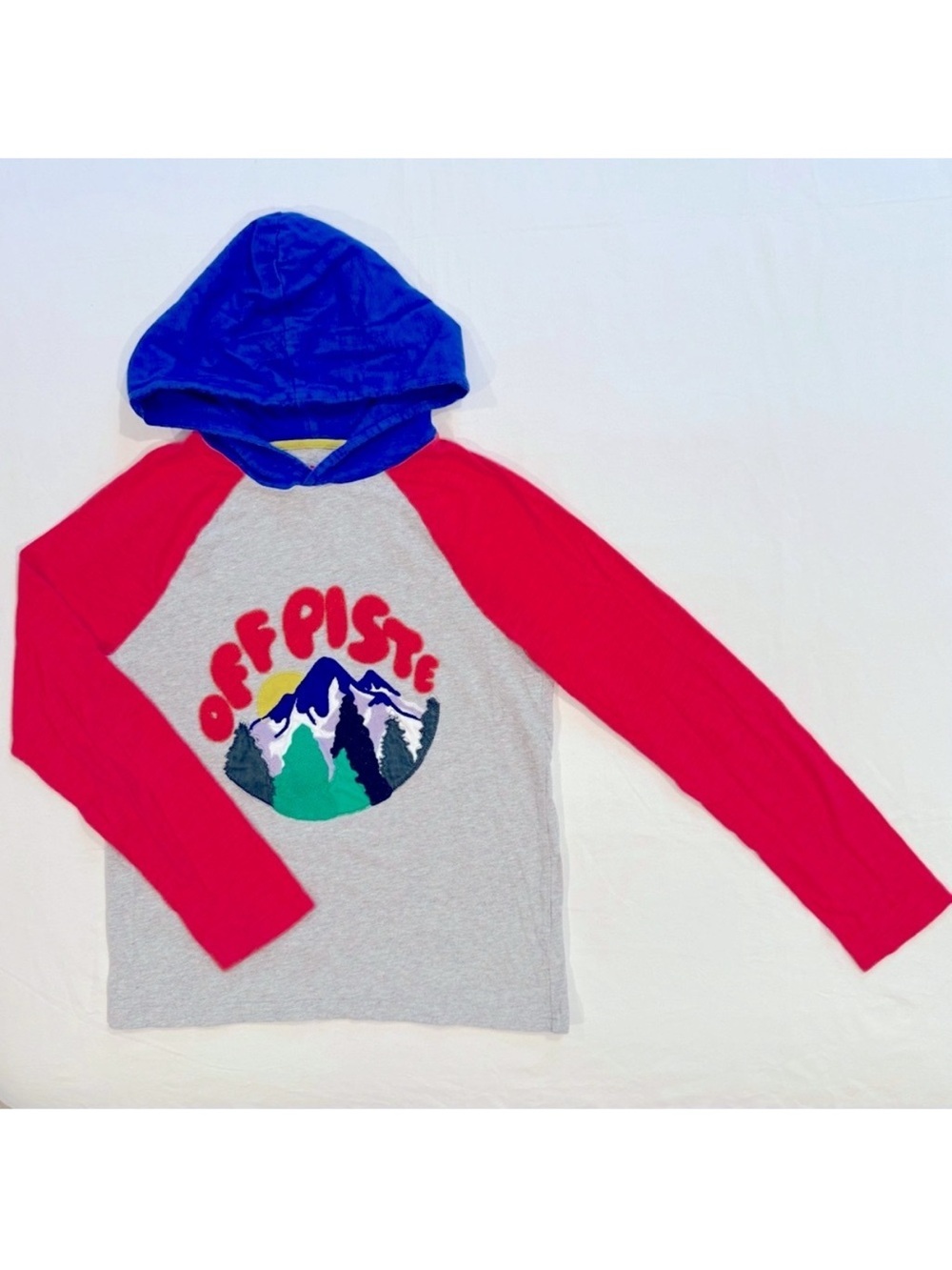 Mini Boden Skiing Hooded Shirt Girls 11-12Y 12 Off Piste Appliqué Cotton Hoodie